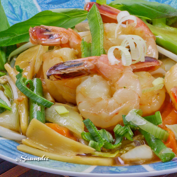 Crevettes aux légumes